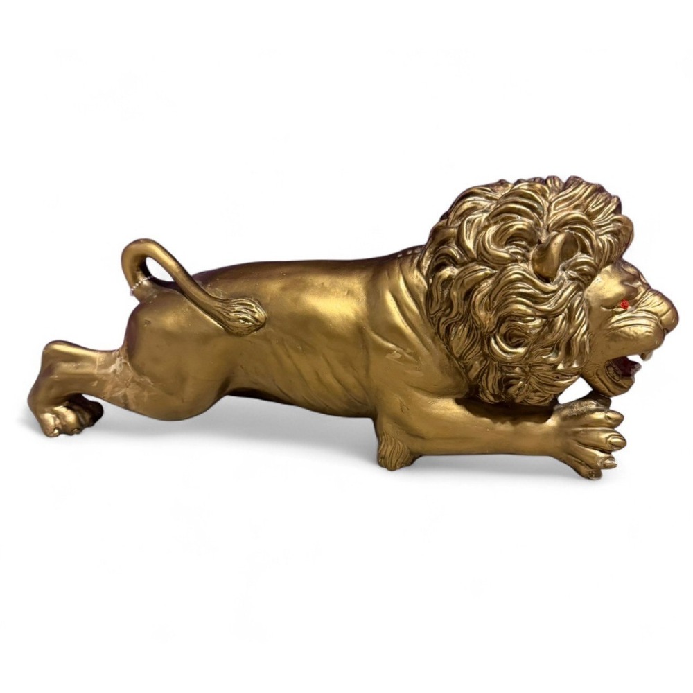 Vintage Gold Lion Statue 20"‎ Long Mid Century Hollywood Regency Decor